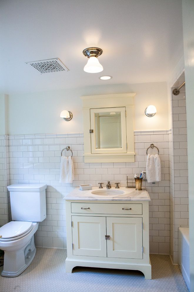 Beveled Edge for a Craftsman Bathroom with a Fireplace Screens and Queen Anne Basement Cabinets by Seattle Custom Cabinets