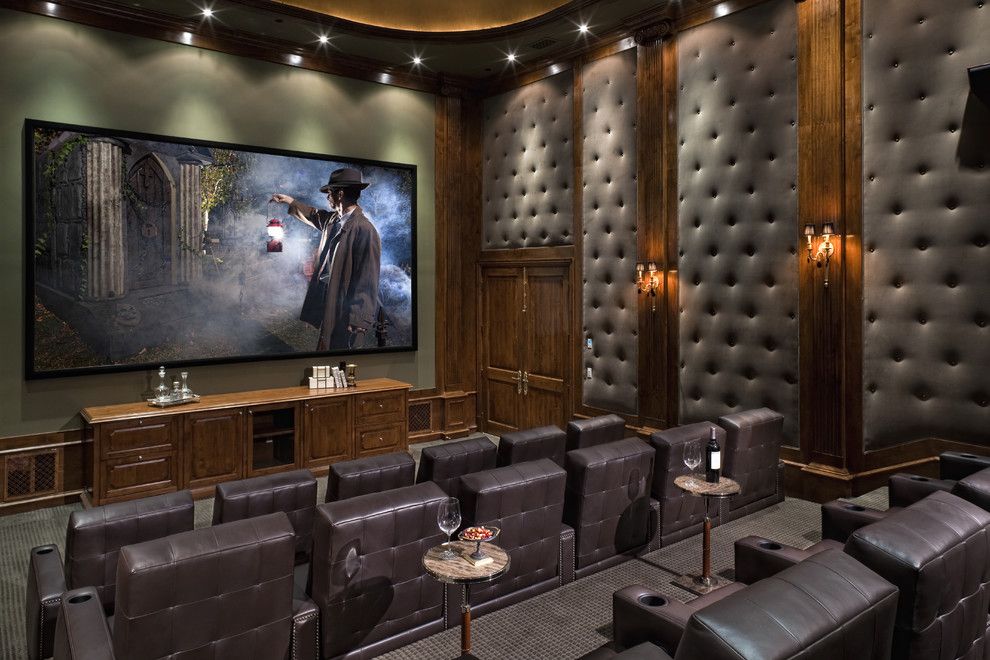 Boca Movie Theater for a Traditional Home Theater with a Wall Lighting and Portfolio by Jennifer Bevan Interiors