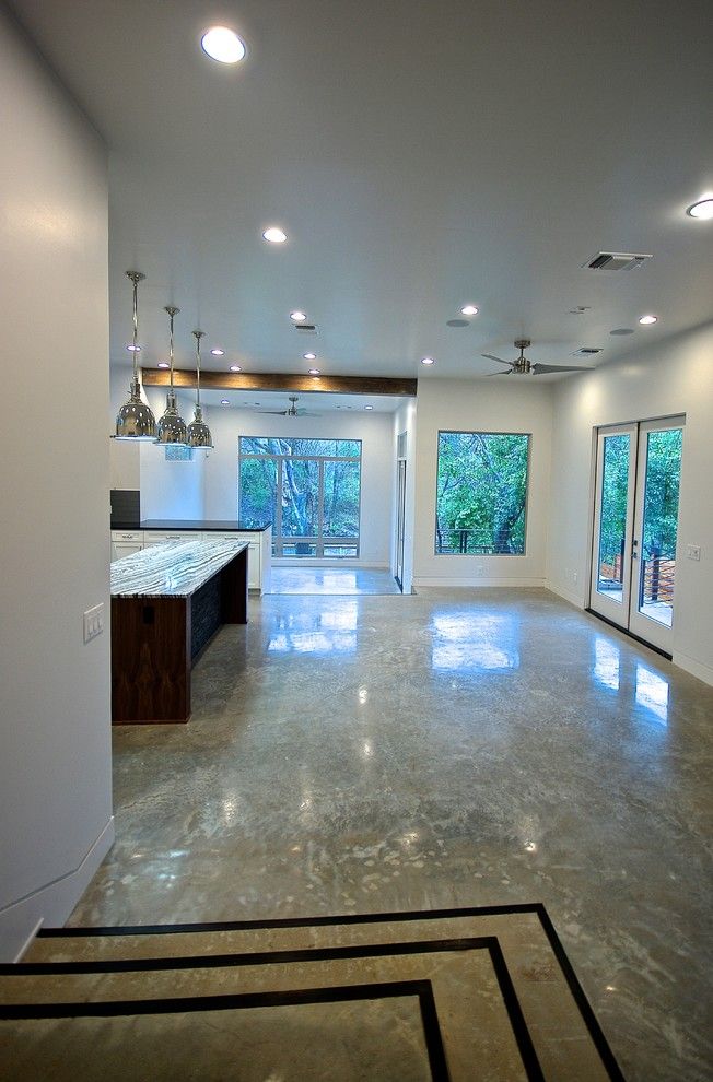 Bouldin Creek for a Modern Family Room with a Walnut Island and Bouldin Creek Modern by Bonterra Build | Design