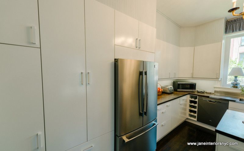 Bowling Alleys in Nyc for a Transitional Kitchen with a Kitchen Chairs and Blue and White Kitchen by Jane Interiors Nyc