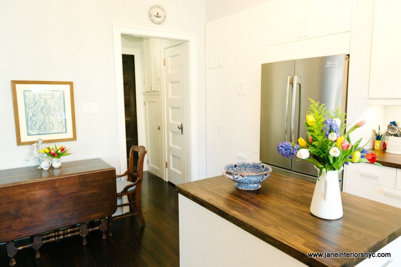 Bowling Alleys in Nyc for a Transitional Kitchen with a White Kitchen Cabinets and Blue and White Kitchen by Jane Interiors Nyc