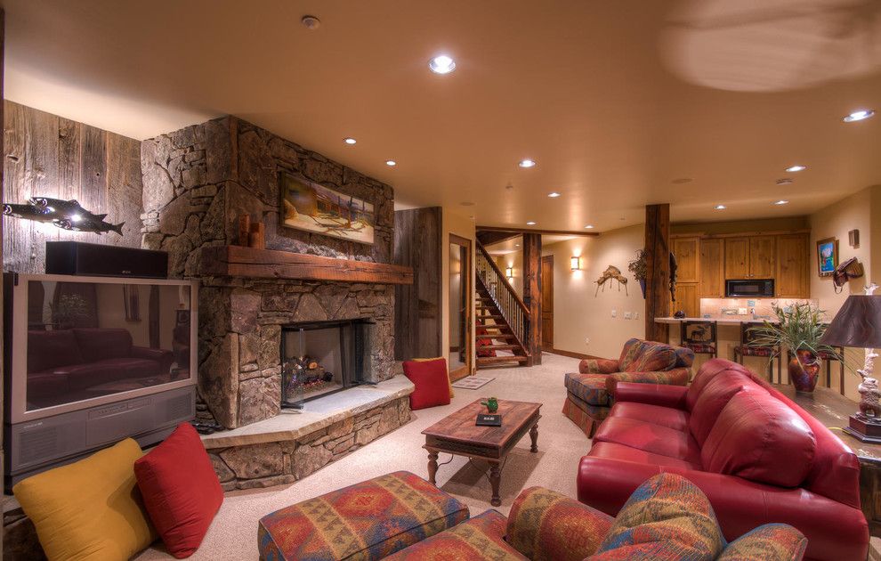 Breckenridge Theater for a Rustic Home Theater with a Fireplace and 155 Little Sallie Barber, Breckenridge, Co by Paffrath & Thomas Real Estate