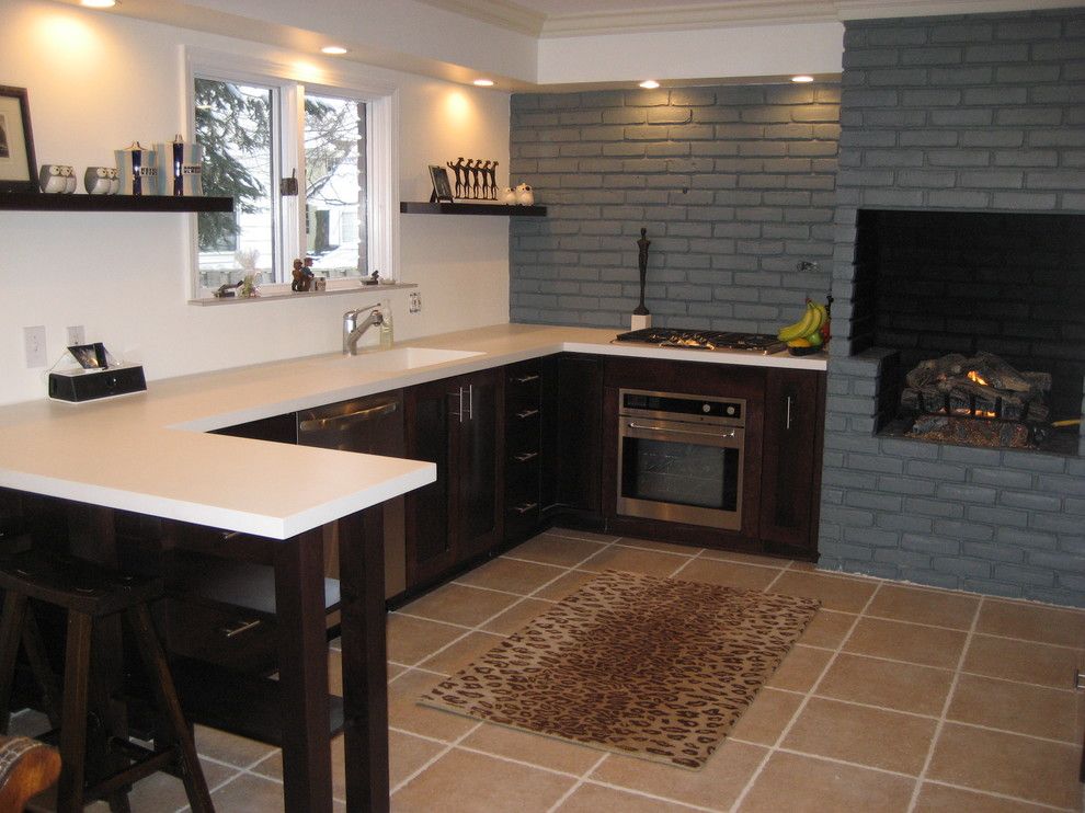 Brick Wall Waterfall for a Contemporary Kitchen with a Brick Fireplace and New Kitchen by Rafferty44