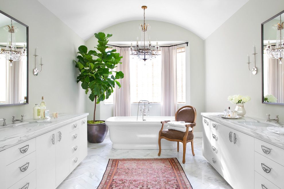 Broken Arrow Theater for a Transitional Bathroom with a Vintage Rug and Beverly Hills Residence by Burnham Design