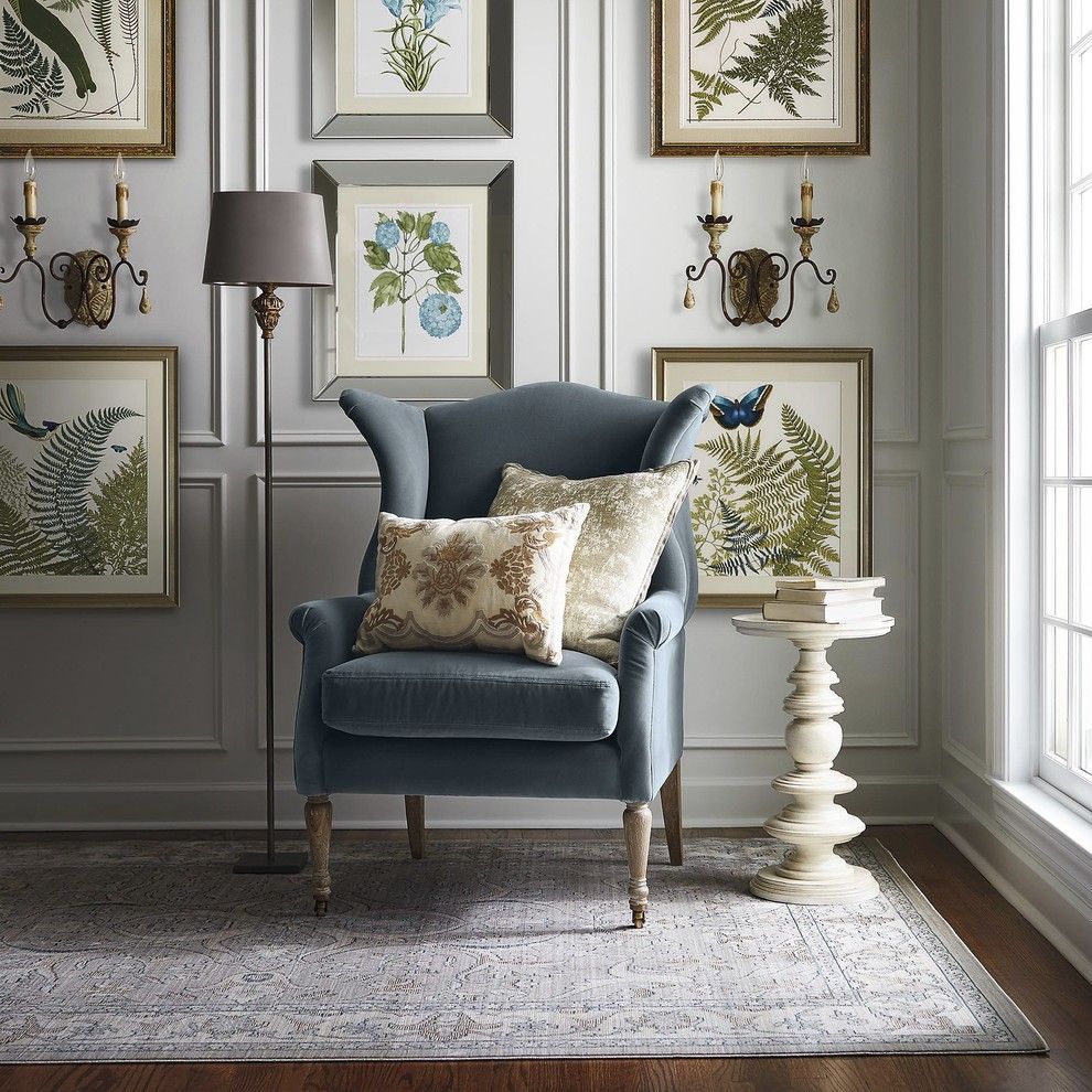 Brownstone Gardens for a Traditional Living Room with a Blue Wingback Chair and Frontgate by Frontgate