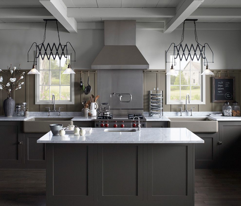 Brownstone Water Park for a Farmhouse Kitchen with a Brown Kitchen and Northern Roots Kitchen by Kohler