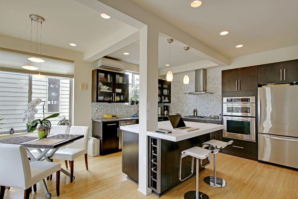 Bulkheads for a Contemporary Kitchen with a Tile Kitchen Backsplash and Greenlake Addition by the Alhadeff Group