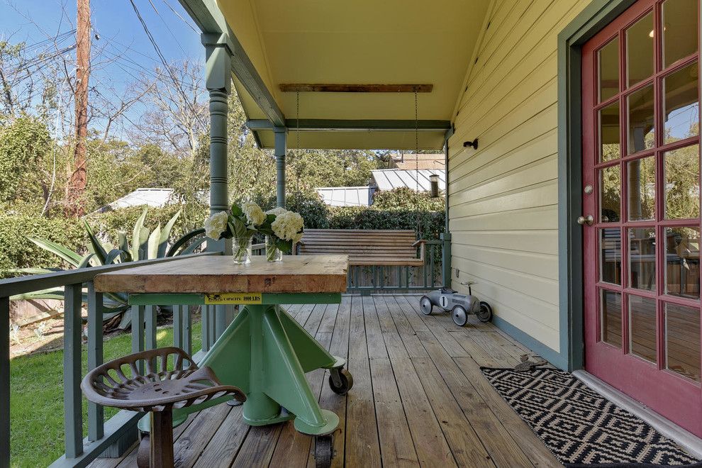 Bungalow Austin for a Contemporary Porch with a Velvet Curtains and Bungalow on Bonham Terrace by Katy Dickson Designs & Staging