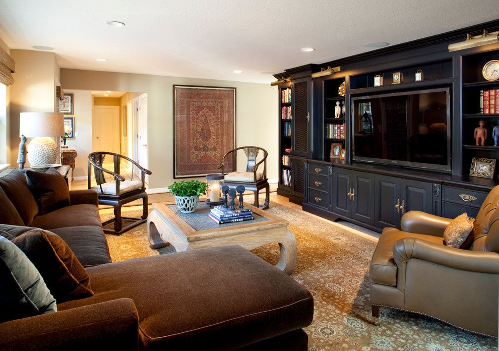 Burke Rehabilitation Center for a Traditional Family Room with a Media Center and Hillside Cottage by Kathleen Burke Design