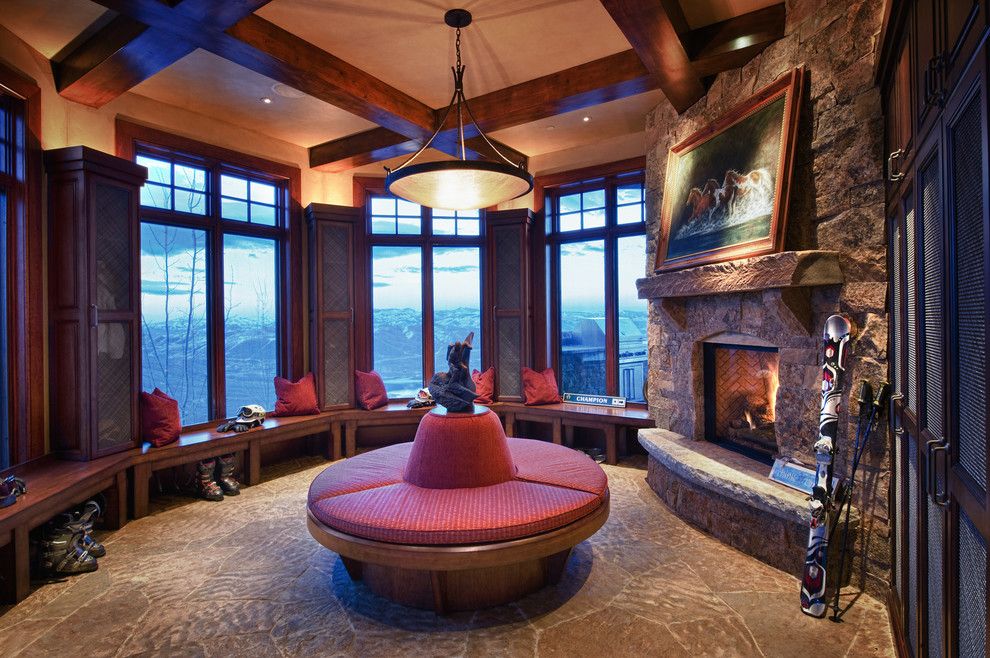 Burke Rehabilitation Center for a Traditional Living Room with a Stone Mantle and Deer Crest, Park City, Utah by Sorento Design, Llc.