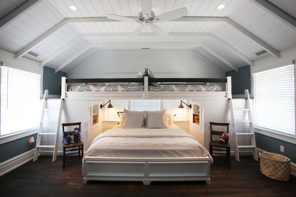 Cal King Bed Dimensions for a Beach Style Bedroom with a Bed Alcove and Bunk Room, Beach Cottage Renovation, Avalon, Nj by Asher Associates Architects