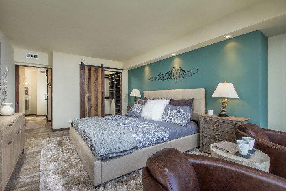 Cal King Dimensions for a Beach Style Bedroom with a Tufted Headboard and El Encanto 1509 Remodel by L'attitude Design Build