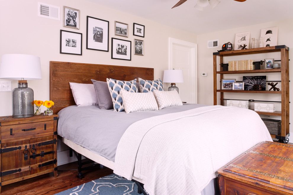 California King Bed Dimensions for a Traditional Bedroom with a Wood Nightstand and a Surprise Design Makeover for a Pittsburgh Family Home by Niche Interiors
