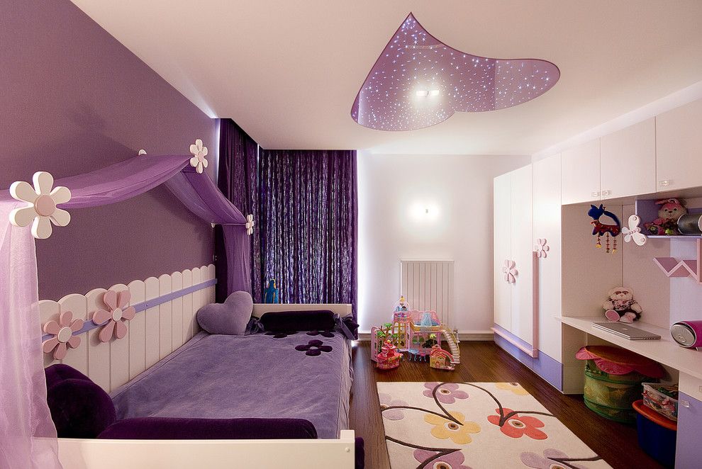 Canope for a Contemporary Kids with a Purple Walls and Kids Room by Tuba Yavuzer