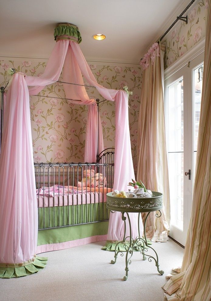 Canope for a Traditional Nursery with a Full Drapery Panels and Nursery by Vhz Design Group