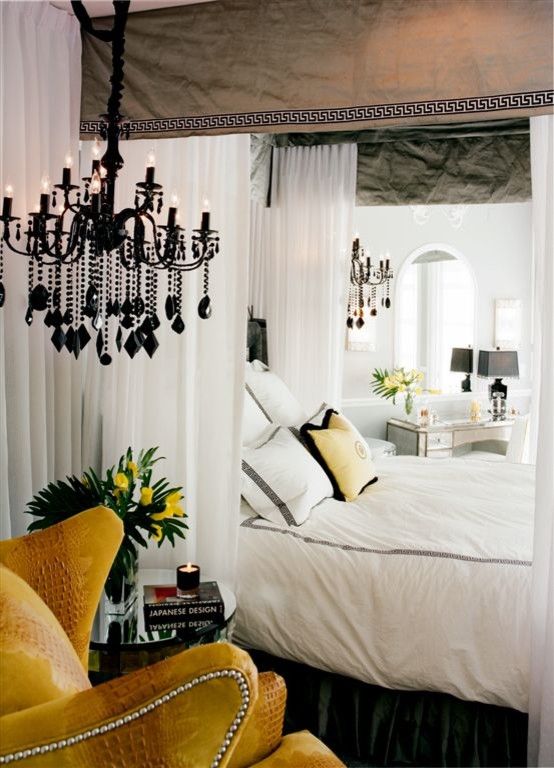 Canpo for a Eclectic Bedroom with a Black Chandelier and Newlywed's Home by Tracy Murdock Allied Asid