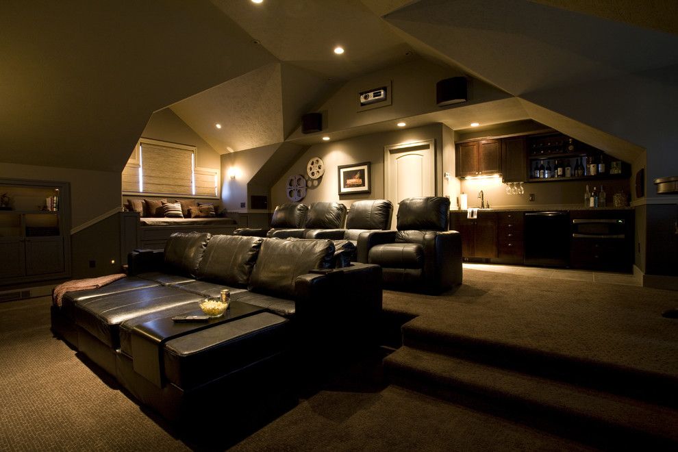 Carlisle Movie Theater for a Traditional Home Theater with a Theater Room and Lakeside Remodel by by Brooke Interiors