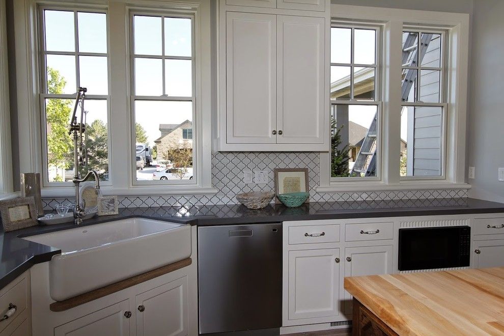 Castle Combe for a Farmhouse Kitchen with a Farm Sink and Utah Valley Parade of Home Kitchen Design by Titan Homes