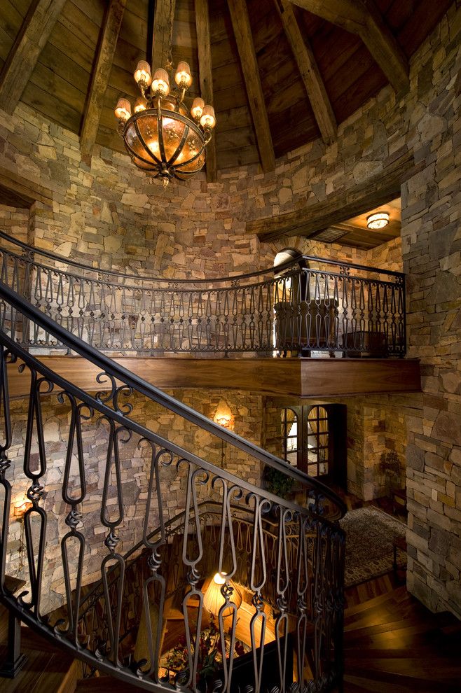 Castle Metals for a Rustic Staircase with a Marie Meko and Staircase by Gabberts Design Studio