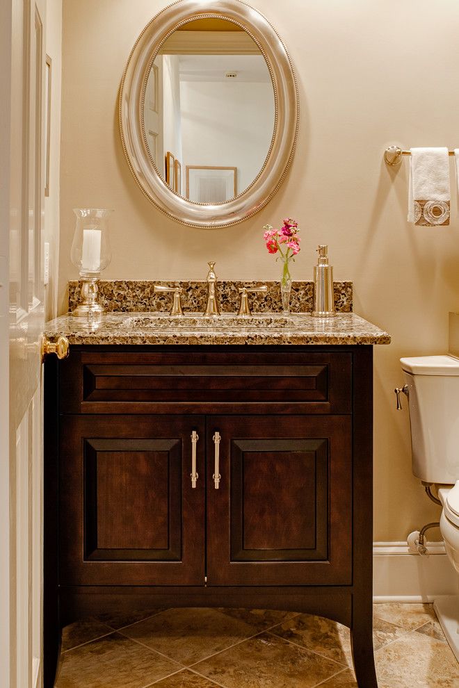 Catalina Flower for a Traditional Powder Room with a Polished Nickel Fittings and Wynfaire Lane by Case Design/remodeling