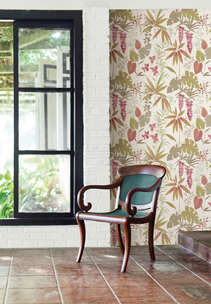 Catalina Flower for a Tropical Spaces with a Catalina Wallpaper and Descano Flower Pink Botanical by Brewster Home Fashions