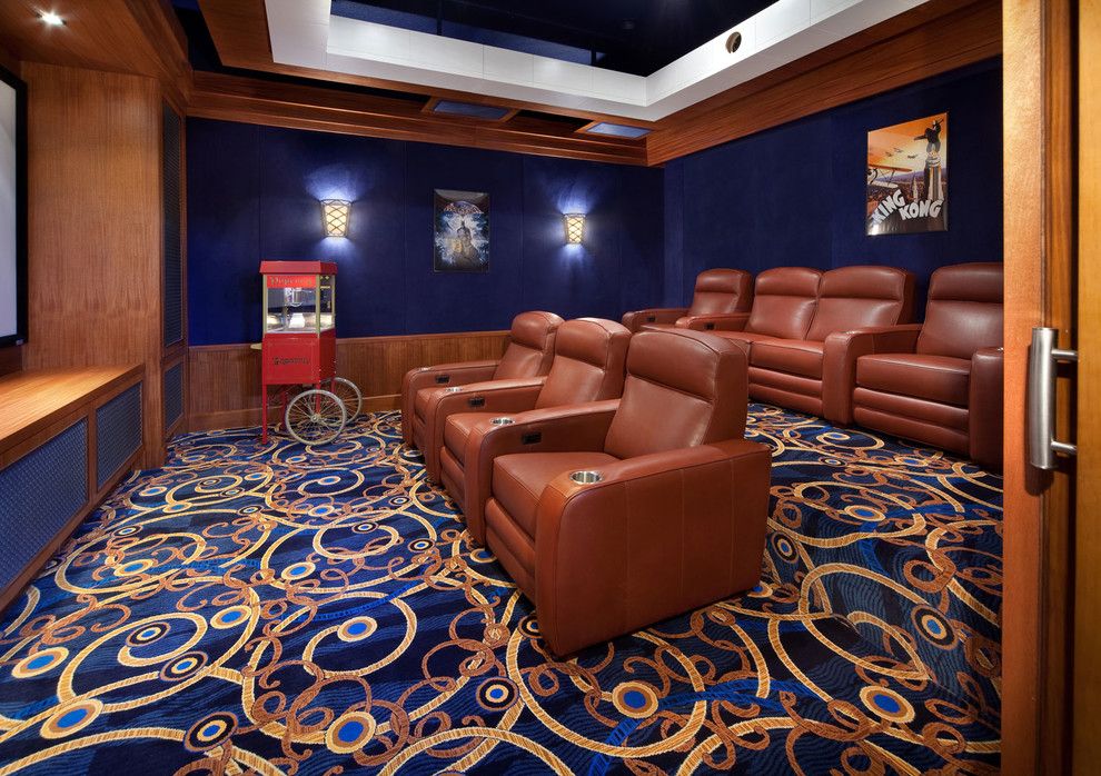 Champlin Movie Theater for a Traditional Home Theater with a Blue Carpet and Orlando Home Theater by Nordic Group