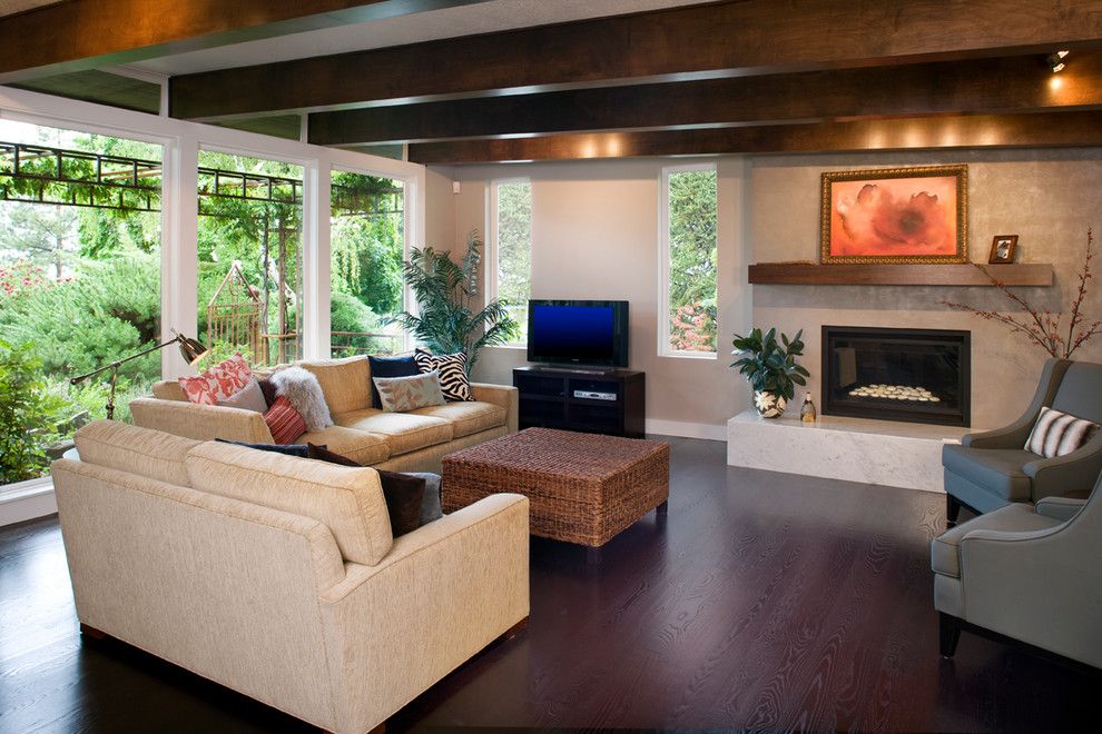 Chase Bank Boise for a Contemporary Living Room with a Fireplace and the Beams Alone Are Beautiful by Strite Design + Remodel