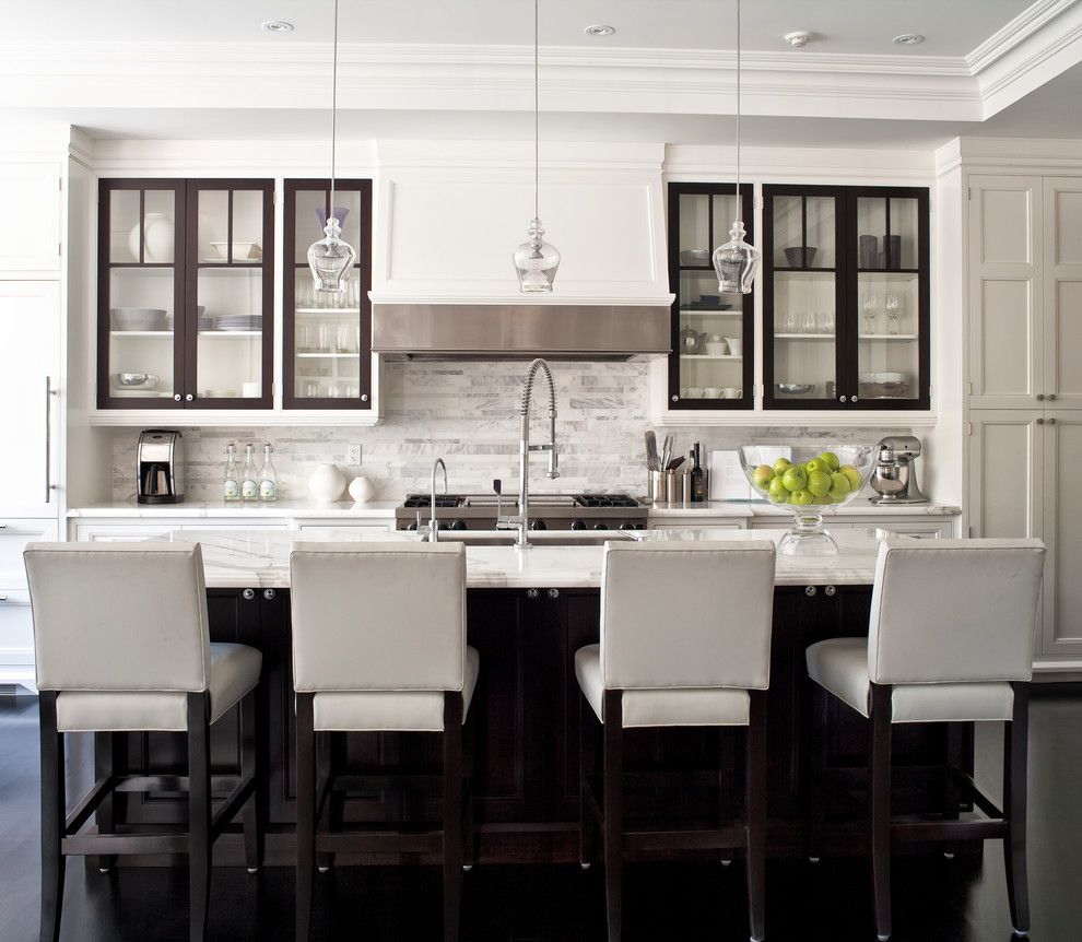 Chateau Briand Long Island for a Transitional Kitchen with a Black Kitchen Island and City Homes by Jennifer Worts Design Inc.