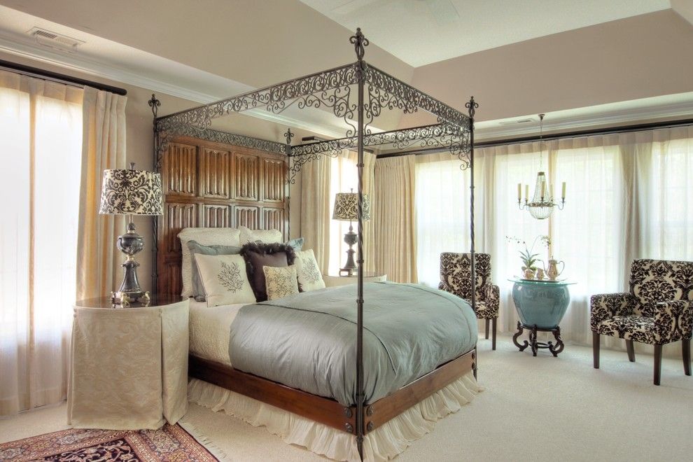 Chinese Fringe Flower for a Traditional Bedroom with a Neutral Backdrop and Bedroom Suite: Traditional by Lisa Stewart Design