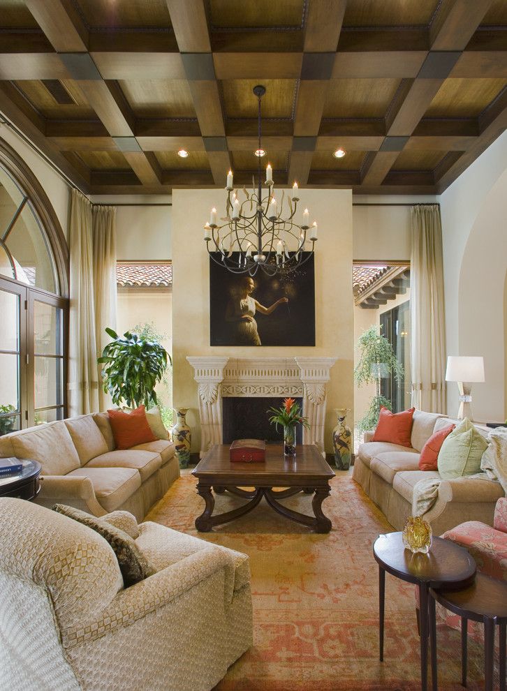 Cielo Ranch for a Mediterranean Living Room with a Chandelier and Seven Oaks Showcase by Jauregui Architecture Interiors Construction