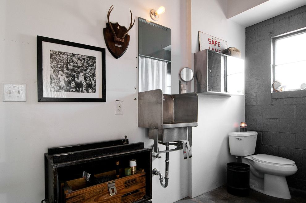 Cinder Block Retaining Wall for a Industrial Bathroom with a Black and White Photography and Spencer and Alex by Lucy Call