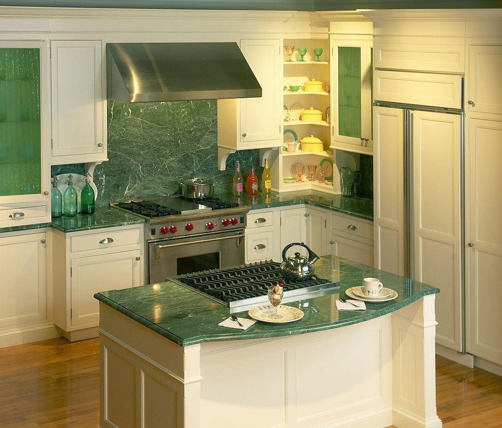 Clarks Appliances for a Eclectic Kitchen with a Clarke Showroom and Green Marble and Fluted Glass by Clarke Appliance Showrooms