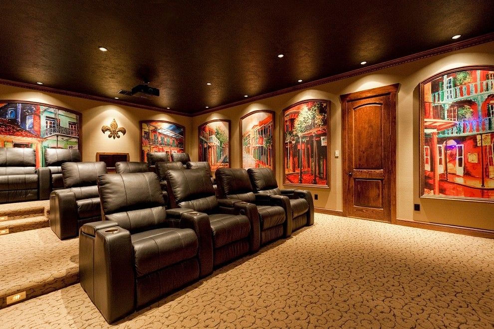 Clarksville Movie Theater for a Traditional Home Theater with a Arched Frames and Lake House by Mill Creek Custom Homes