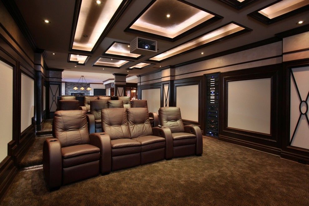 Clarksville Movie Theater for a Transitional Home Theater with a Theater Seating and Dedicated Theater Room by Station Earth