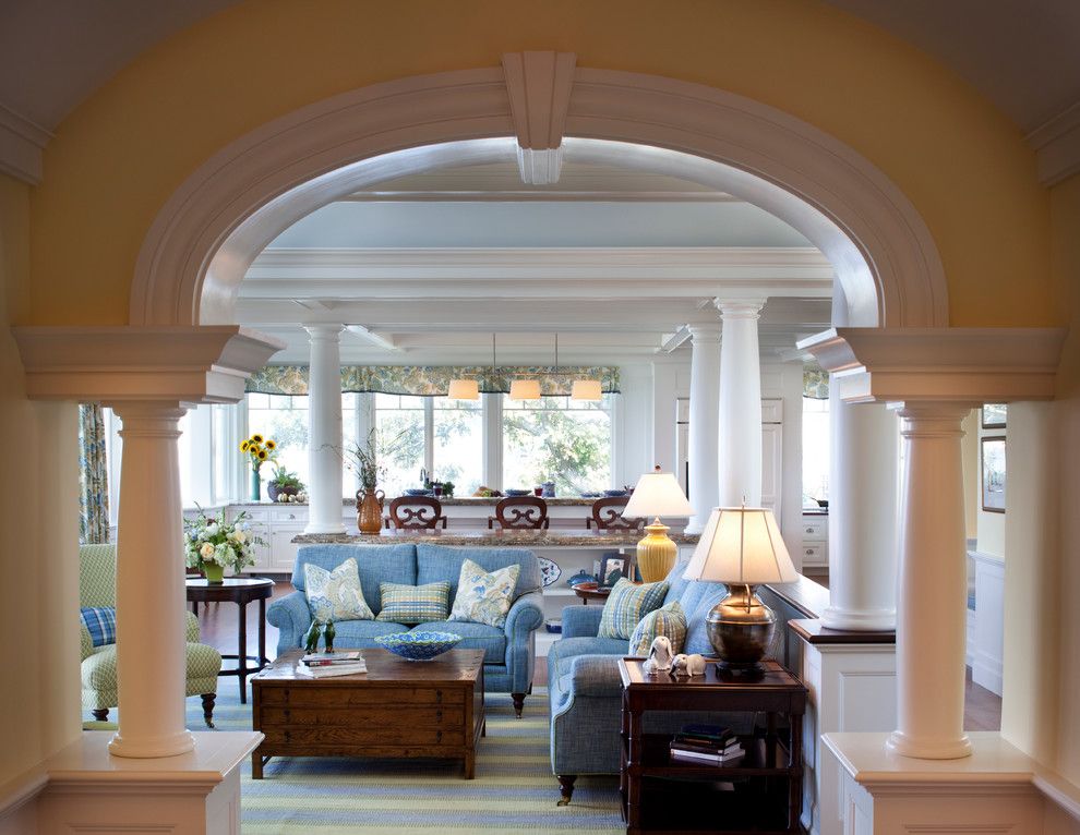 Classical Kusc for a Traditional Living Room with a Large Crown Molding and Oceanfront Estate by Windover Construction