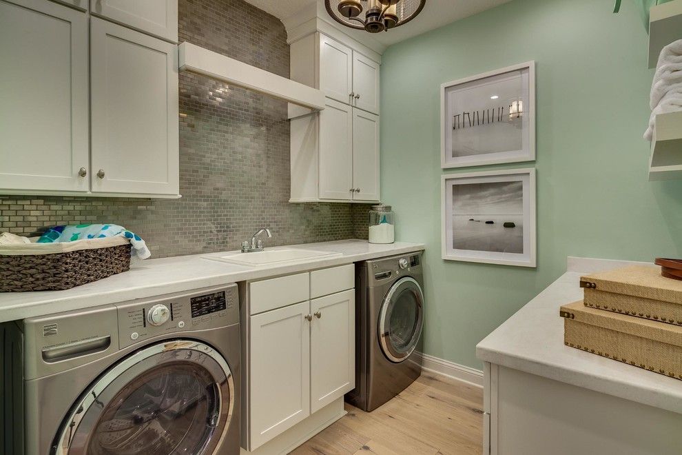 Cleaning Front Load Washer for a Beach Style Laundry Room with a Single Wall Laundry and Boca Ii Project by Dream Finders Homes