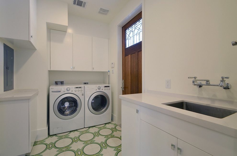 Cleaning Front Load Washer for a Contemporary Laundry Room with a Sink and Overlook by Hatch Works