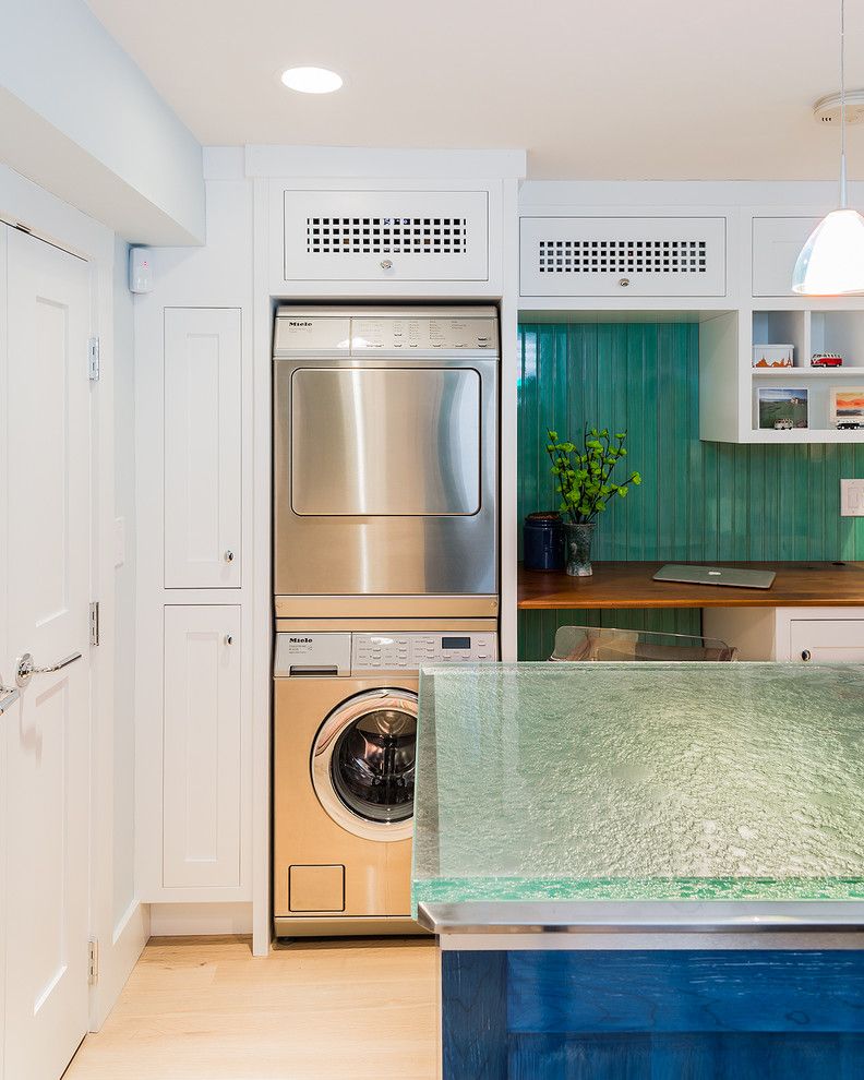 Cleaning Front Load Washer for a Transitional Laundry Room with a Laundry Products and Cambridge Basement Renovation by K.marshall Design Inc.