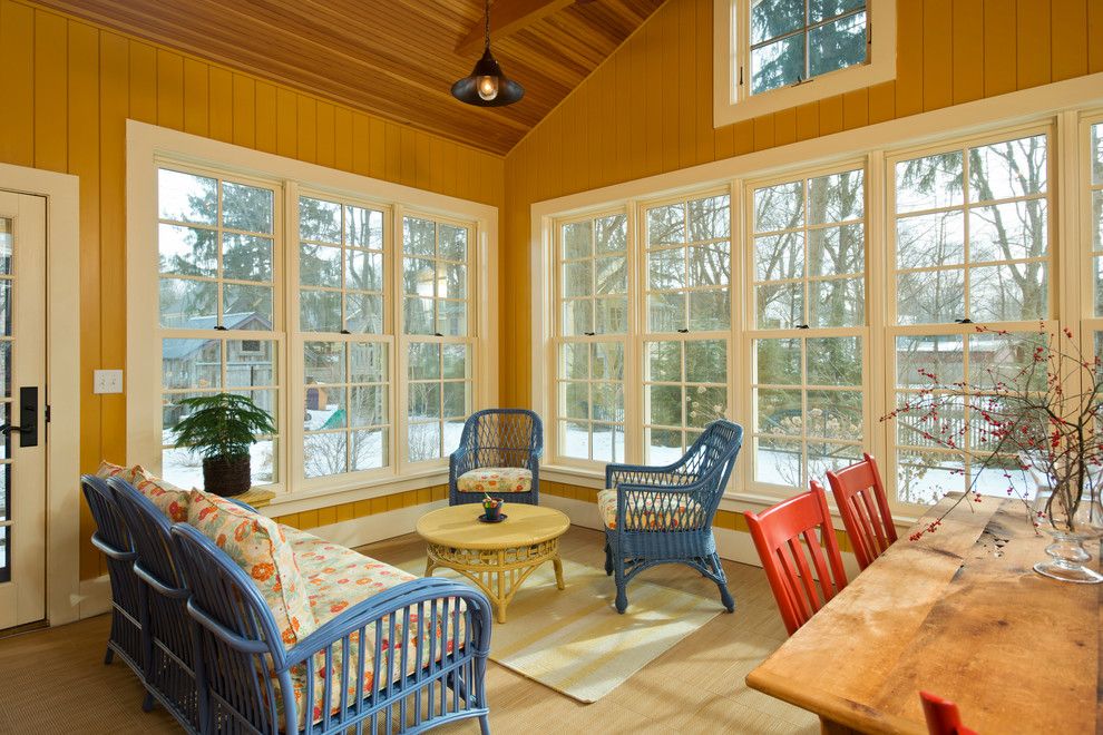 Cleaning Wood Floors with Vinegar for a Farmhouse Sunroom with a Wood Paneling and Leed Platinum Home by Phinney Design Group