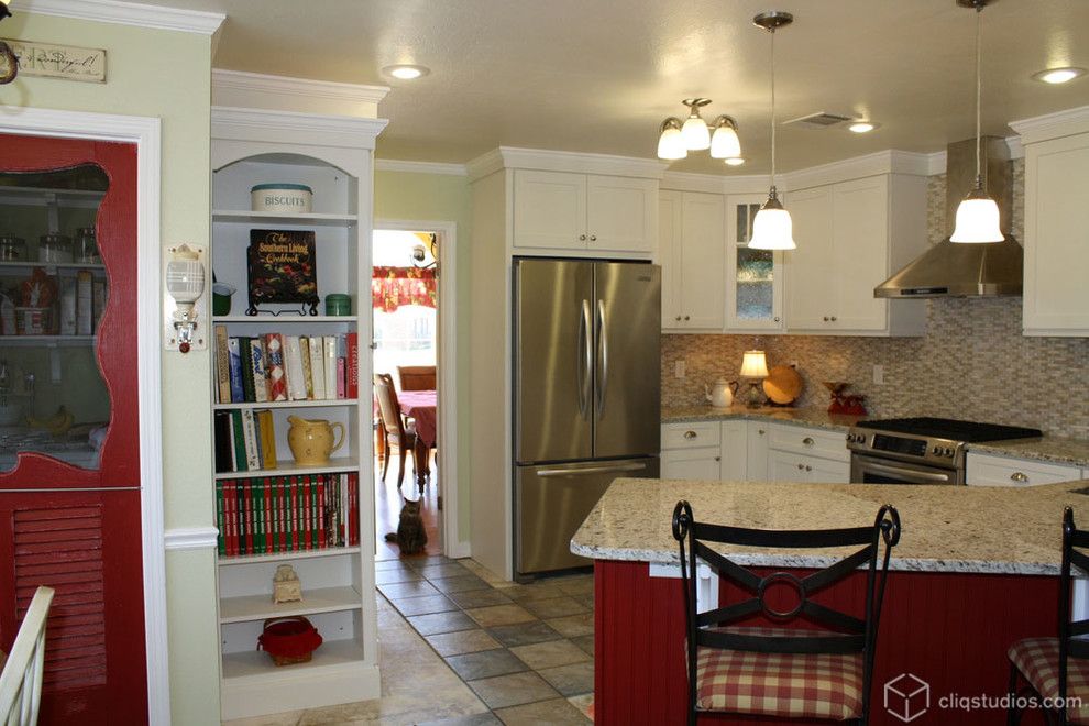 Cliq for a Contemporary Kitchen with a Red Kitchen Cabinet and Multi Tone and Multi Finish Kitchens by Cliqstudios Cabinets