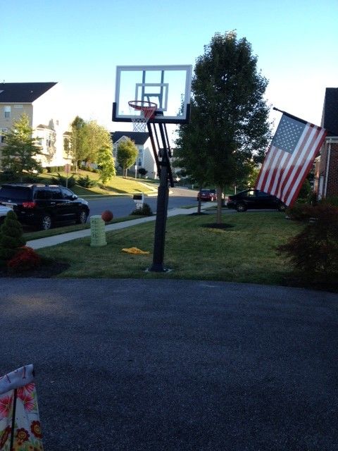 College Basketball Court Dimensions for a Traditional Landscape with a Basketball Goal and Gina B's Pro Dunk Silver Basketball System on a 35x19 in Westminster, Md by Pro Dunk Hoops