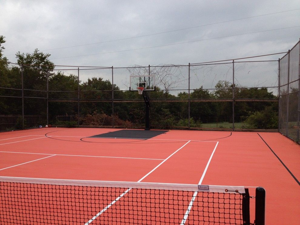 College Basketball Court Dimensions for a Traditional Landscape with a Featured and Steve S's Pro Dunk Platinum Basketball System on a 50x110 in Aledo, Tx by Pro Dunk Hoops