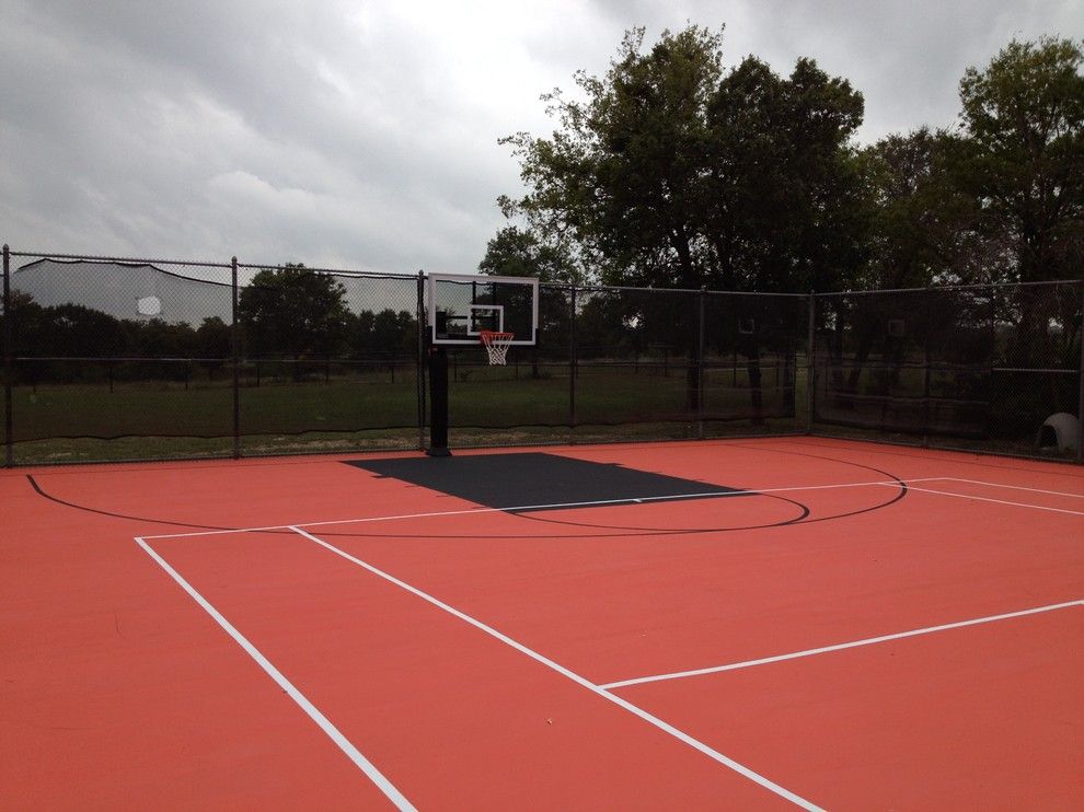 College Basketball Court Dimensions for a Traditional Landscape with a Outdoor Basketball System and Steve S's Pro Dunk Platinum Basketball System on a 50x110 in Aledo, Tx by Pro Dunk Hoops