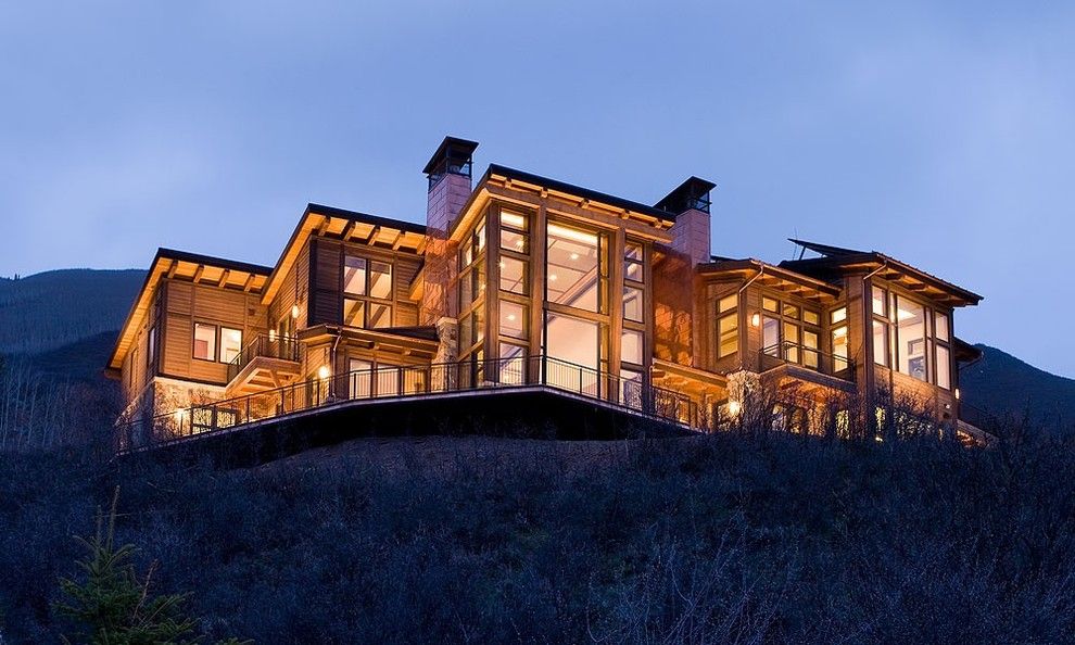 Copper Chimney for a Contemporary Exterior with a Deck and Nighthawk, Aspen, Colorado by Chip Webster Architecture