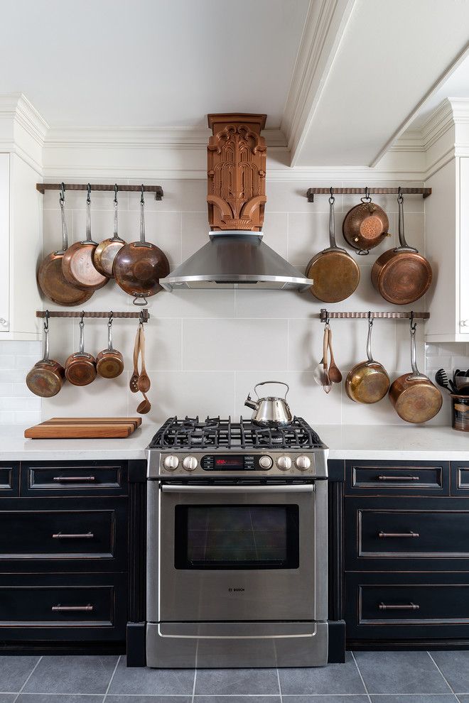 Copper Kettle Nashville for a Transitional Kitchen with a Distressed Cabinets and Vintage Beach Home   Dream Art Deco Kitchen by Gillian Jackson   Jackson Photography & Design