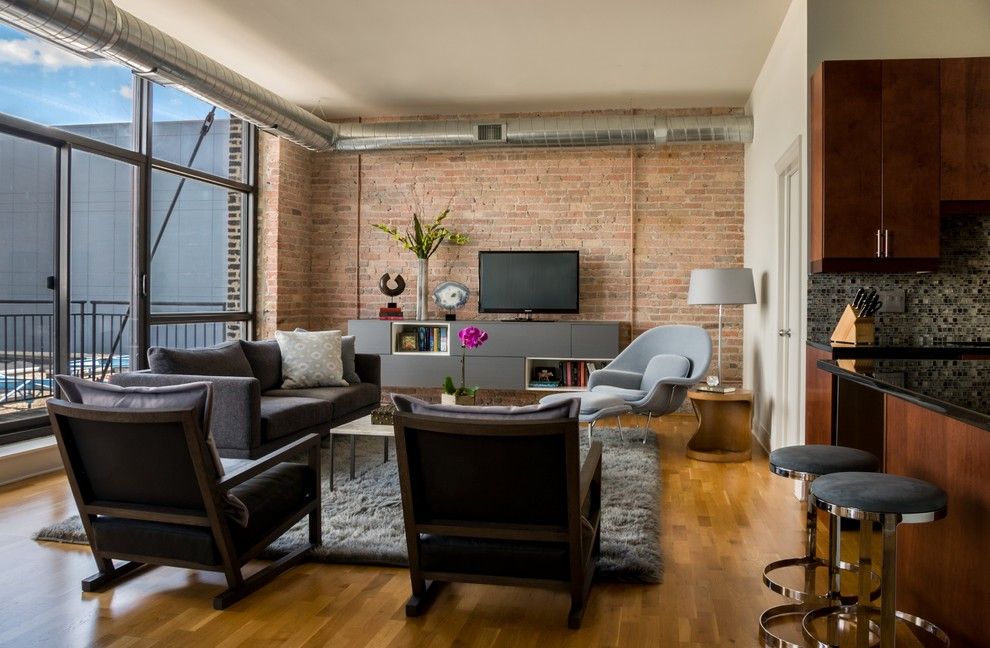 Craigslist Chicago Furniture for a Contemporary Living Room with a Area Rug and West Loop Loft by Kaufman Segal Design