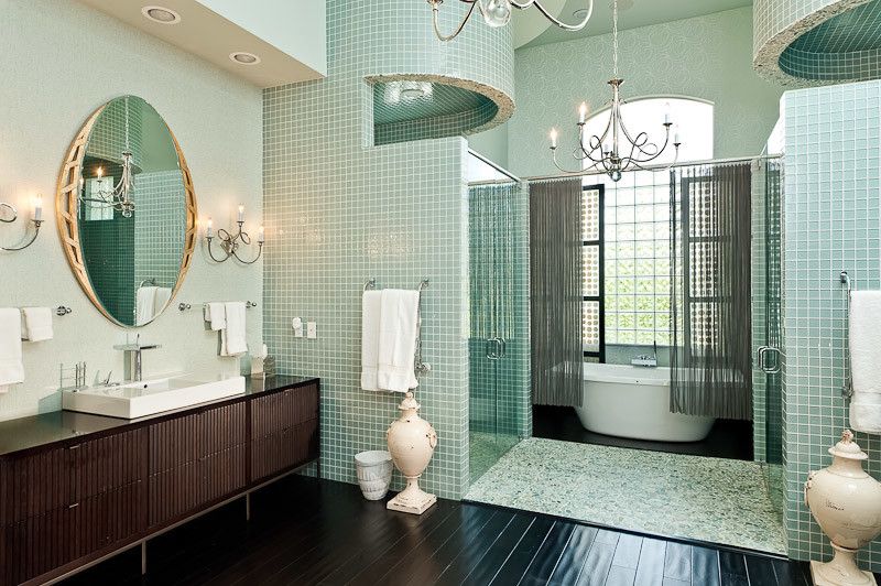 Craigslist South Florida Furniture for a Contemporary Bathroom with a Blue Tile and South Florida Family Estate by Greeson & Fast Design