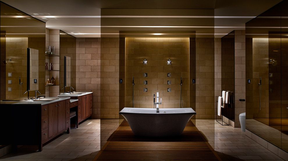Crawford Electric Supply for a Modern Bathroom with a Freestanding Tub and Kohler by Kohler