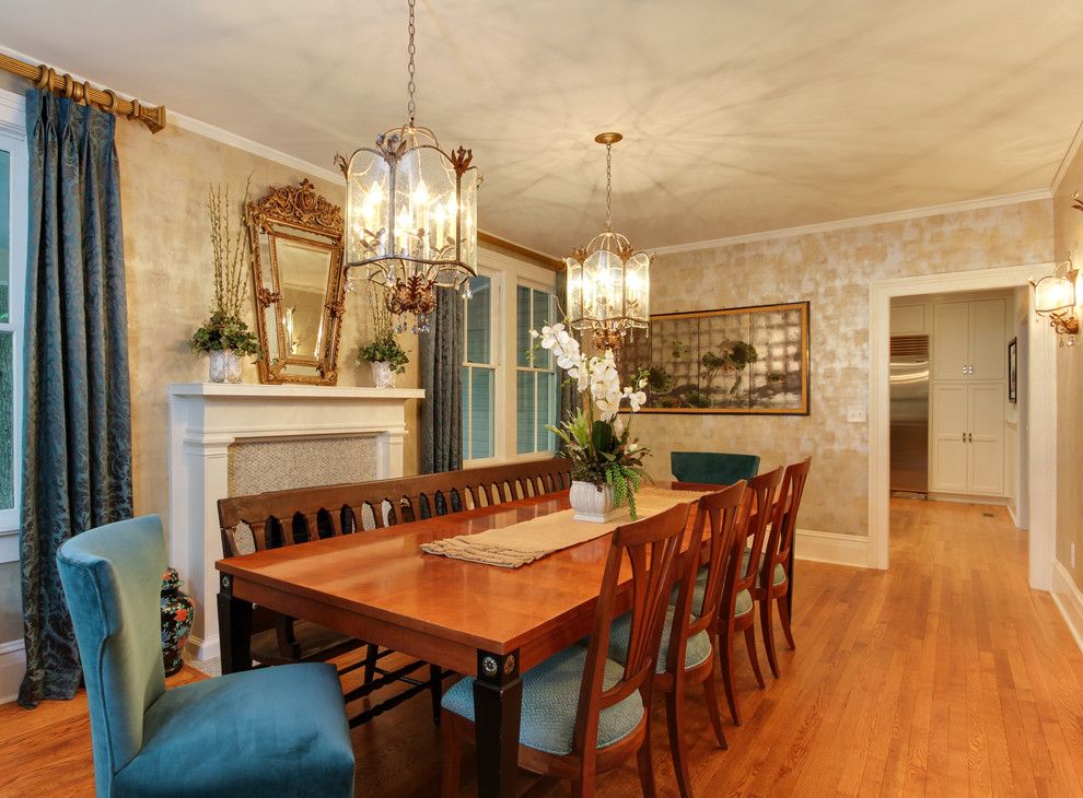 Currey and Co for a Traditional Dining Room with a Dining Table and Bench and Historic Southern Home by Otrada Llc by Otrada Llc