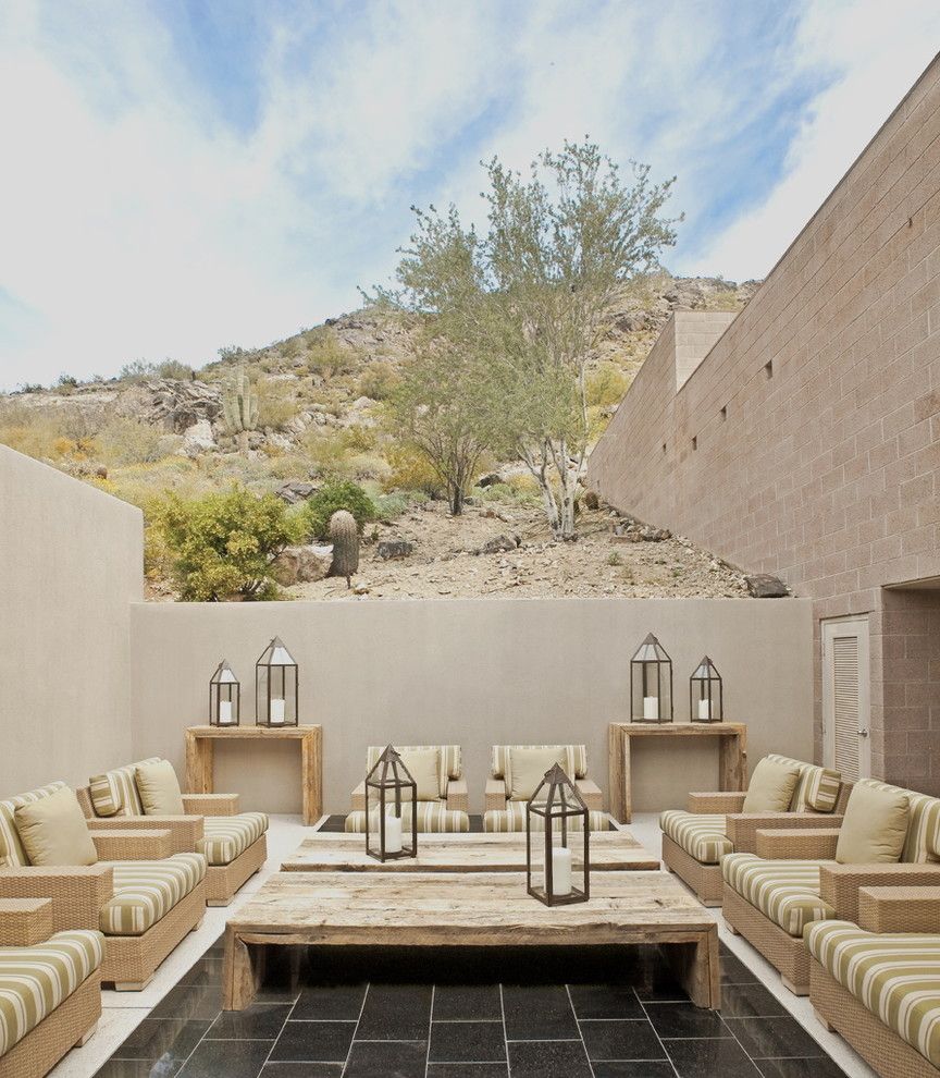 Cusion for a Southwestern Patio with a Tile Floor and Exterior by the Refined Group